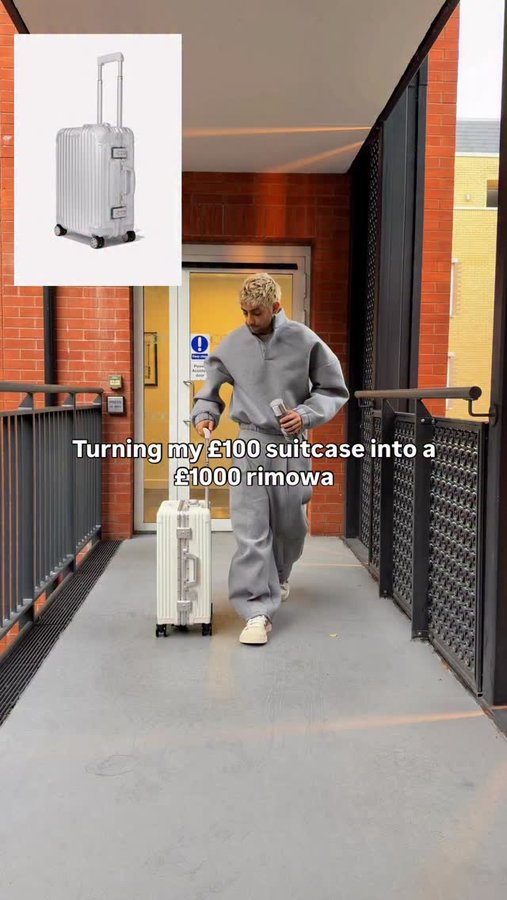 Instagram post by @yungalyy for RIMOWA. Caption reads: Until I get a real @rimowa 🤝.