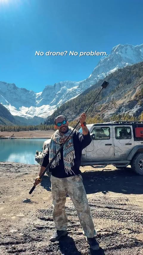 Instagram post by @wanderwithsky for GoPro. Caption reads: Certified jugaad. 😅🔥

Made drone-like shots....