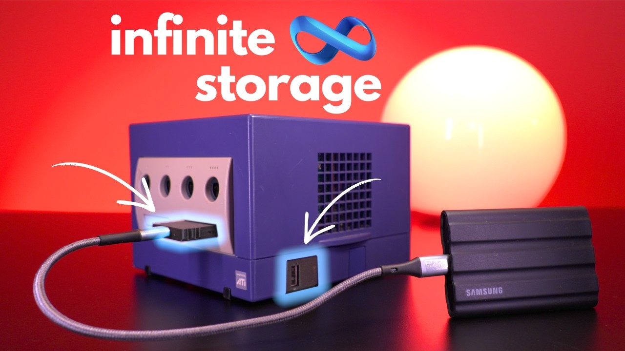 YouTube post by @MachoNachoProductions for PCBWay3D. Caption reads: More Storage Than A GameCube Would Ever Need | USB....
