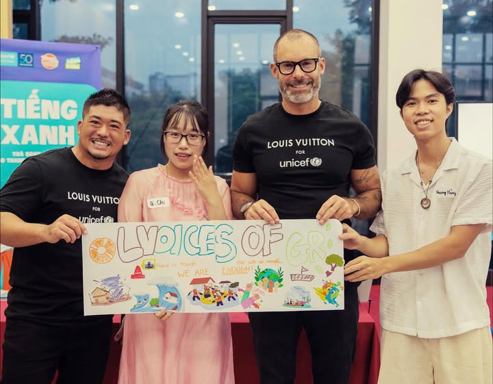 Instagram post by @benoitlouisvuitton for UNICEF. Caption reads: [...] by typhoons. During our 2025 “LV for UNICEF”....