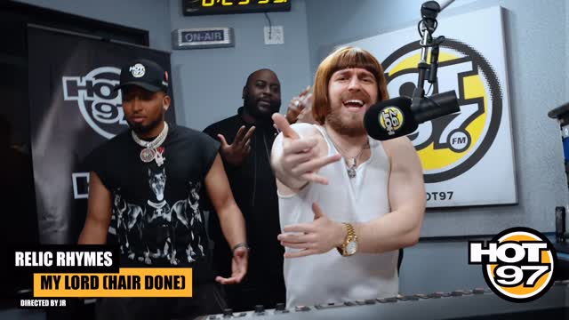 Instagram post by @relicrhymes for HOT 97. Caption reads: Relic Rhymes popped out to the station and WENT....