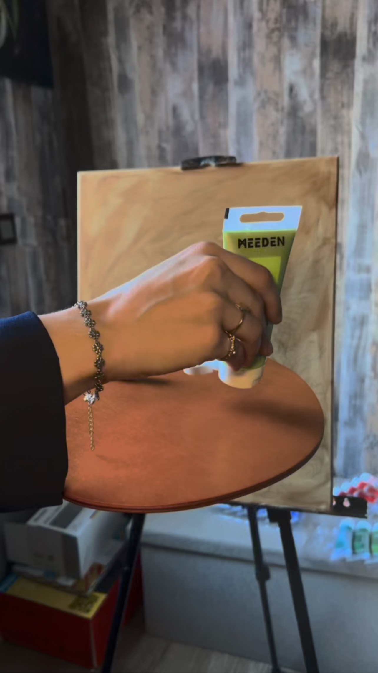 Instagram post by @salma__flor for MEEDEN ART. Caption reads: Final WIP… next post will be the finished painting....