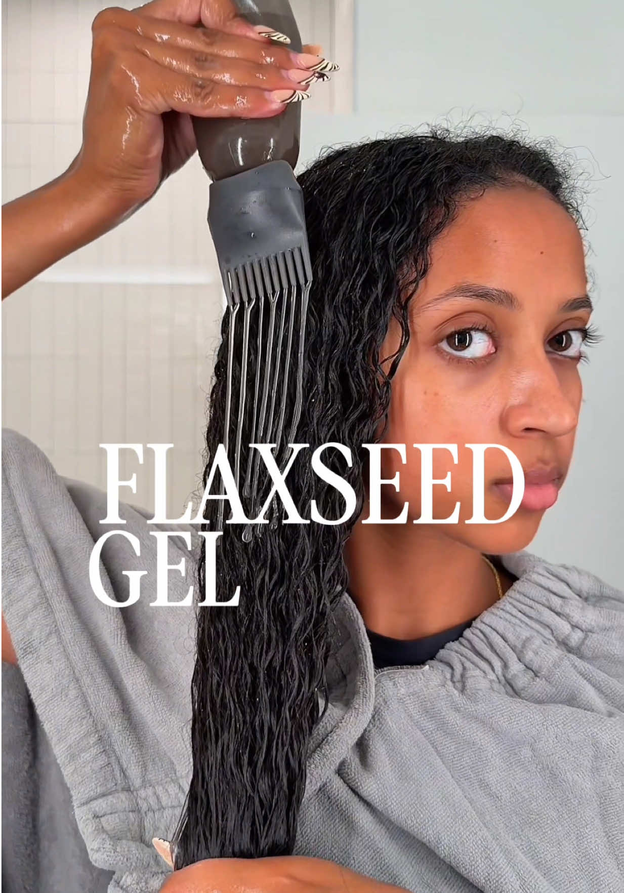 TikTok post by @xarabeq for Camille Rose. Caption reads: Flaxseed gel for healthy long hair is what I’m....