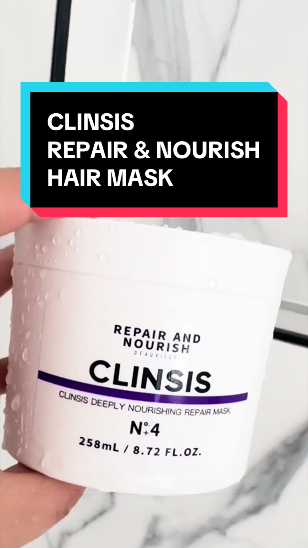 TikTok post by @cfamilylove for CLINSIS. Caption reads: [...] #hairtok #hairmask #selfcare @CLINSIS.