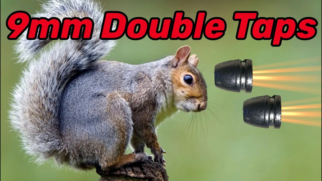 YouTube post by @EDgunLeshiy for OLIGHT. Caption reads: Double Tapping Squirrels with a 9mm... too much?.