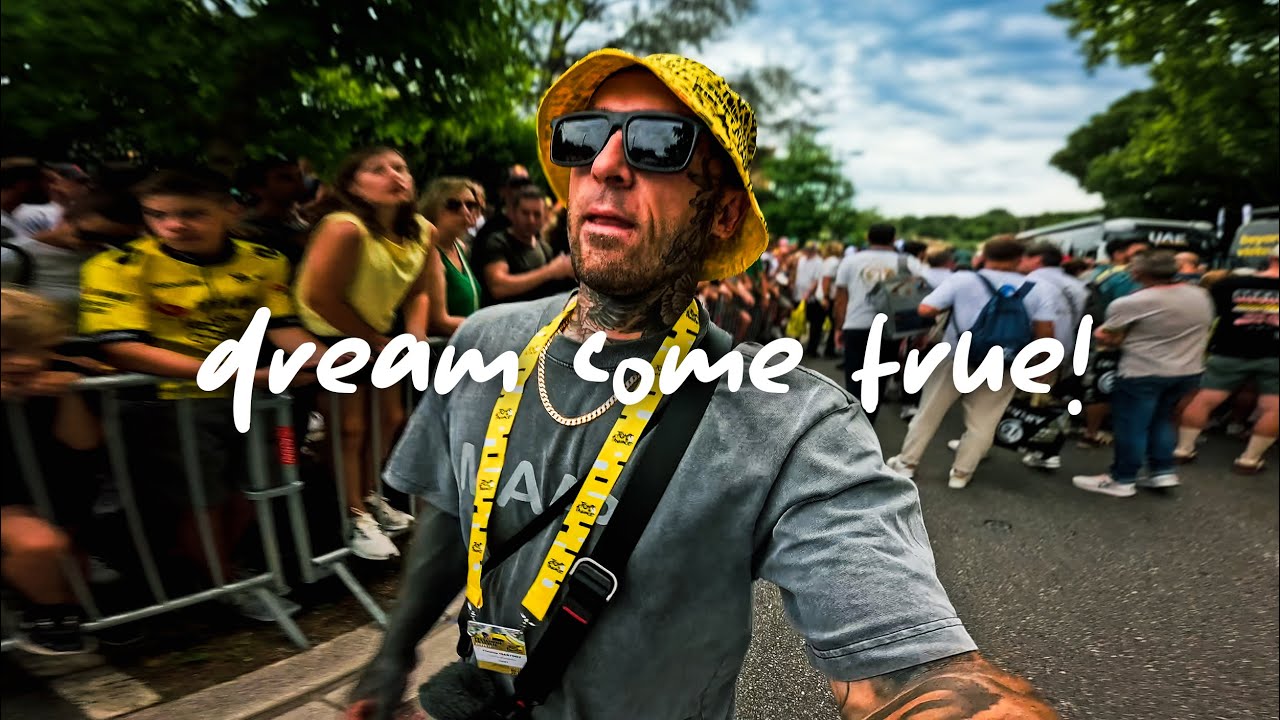 YouTube post by @TheCyclingTattooist for Styrkr. Caption reads: ULTIMATE TOUR DE FRANCE EXPERIENCE!.