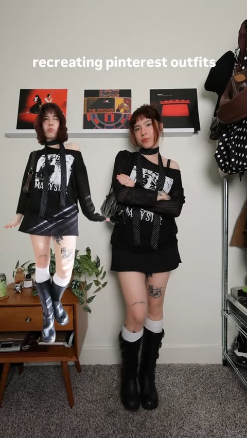 Instagram post by @thrift.rat for Cider. Caption reads: [...] Outfit 2: Tee old idk Skirt @shopcider....