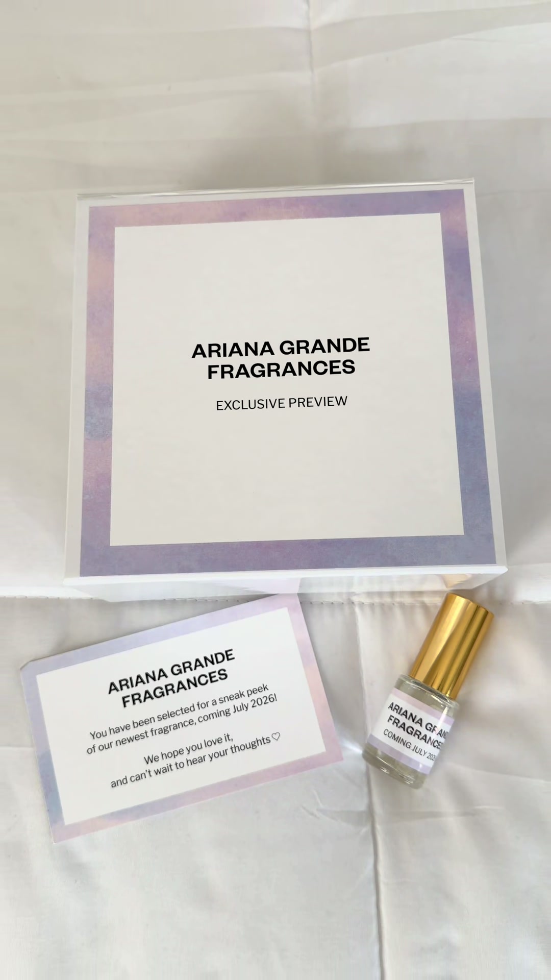 TikTok post by @_madismith for Ariana Grande Fragrances. Caption reads: [...] so grateful 🥲🤍@arianagrande @Ariana Grande....