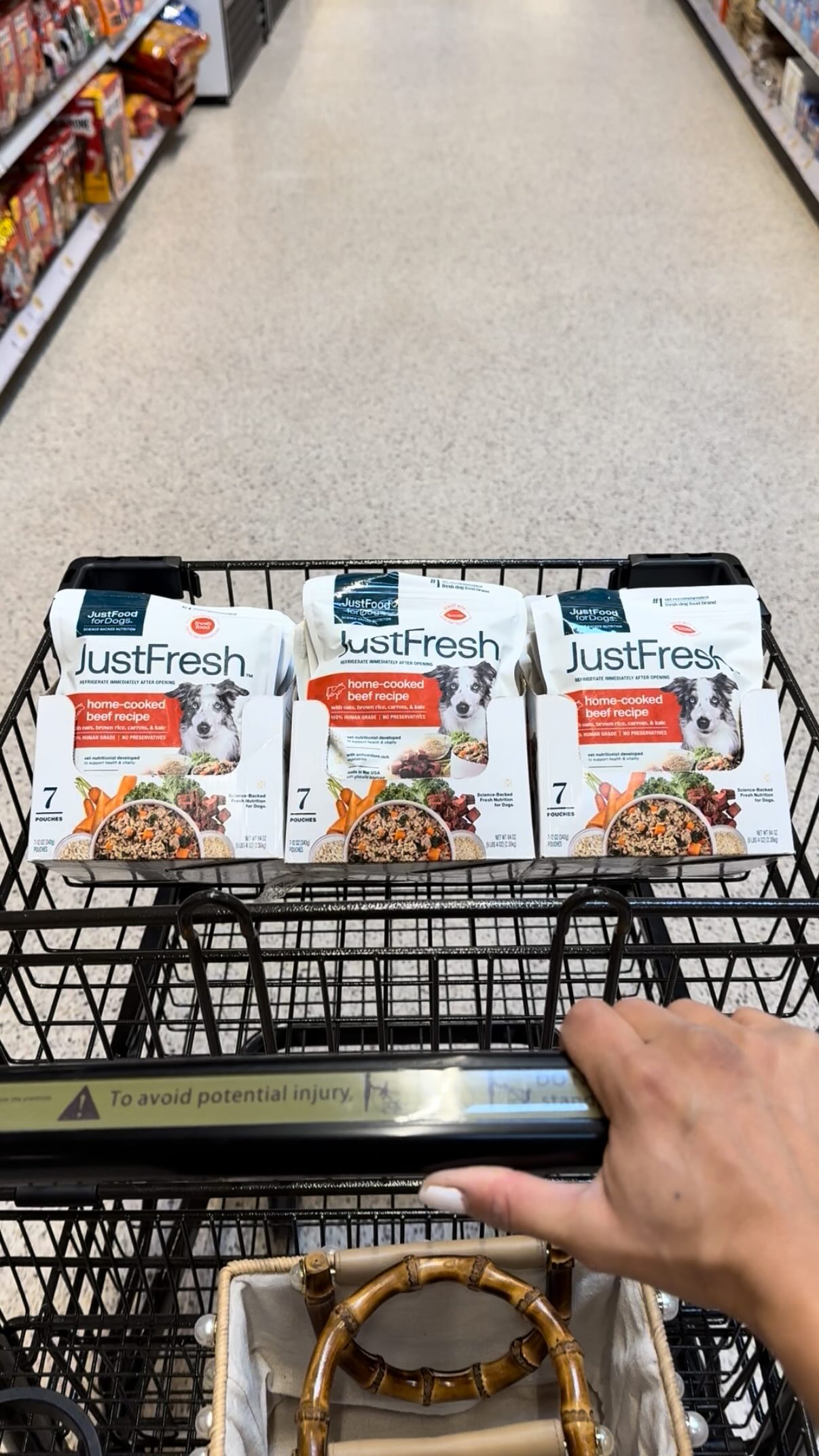 Instagram post by @michelle.madonna for JustFoodForDogs. Caption reads: @Justfoodfordogs JustFresh pouches are now....