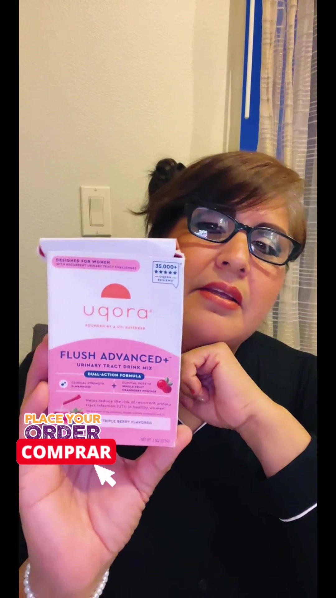TikTok post by @maricelaibarrasinger for Uqora. Caption reads: Uqora Flush - Urinary Tract* with D-Mannose, [...].