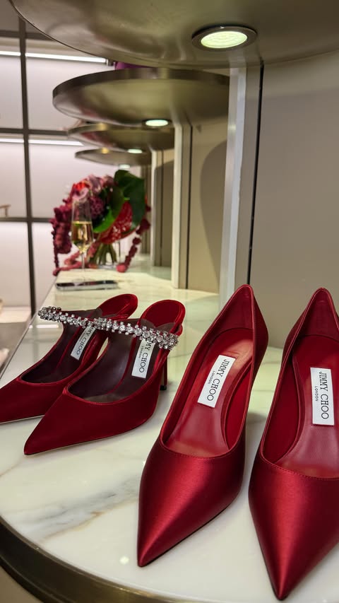 Instagram post by @demicouturestylist for Jimmy Choo. Caption reads: Friendship, champagne, shopping, dancing and....