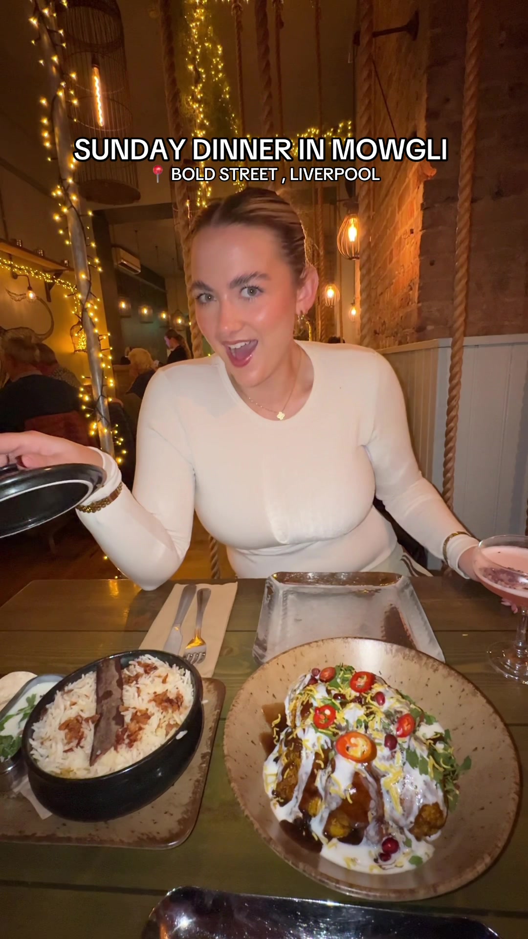 TikTok post by @lucyconlanxx for Mowgli Street Food. Caption reads: officially my new staple on bold street! 🤤🤤 📍....