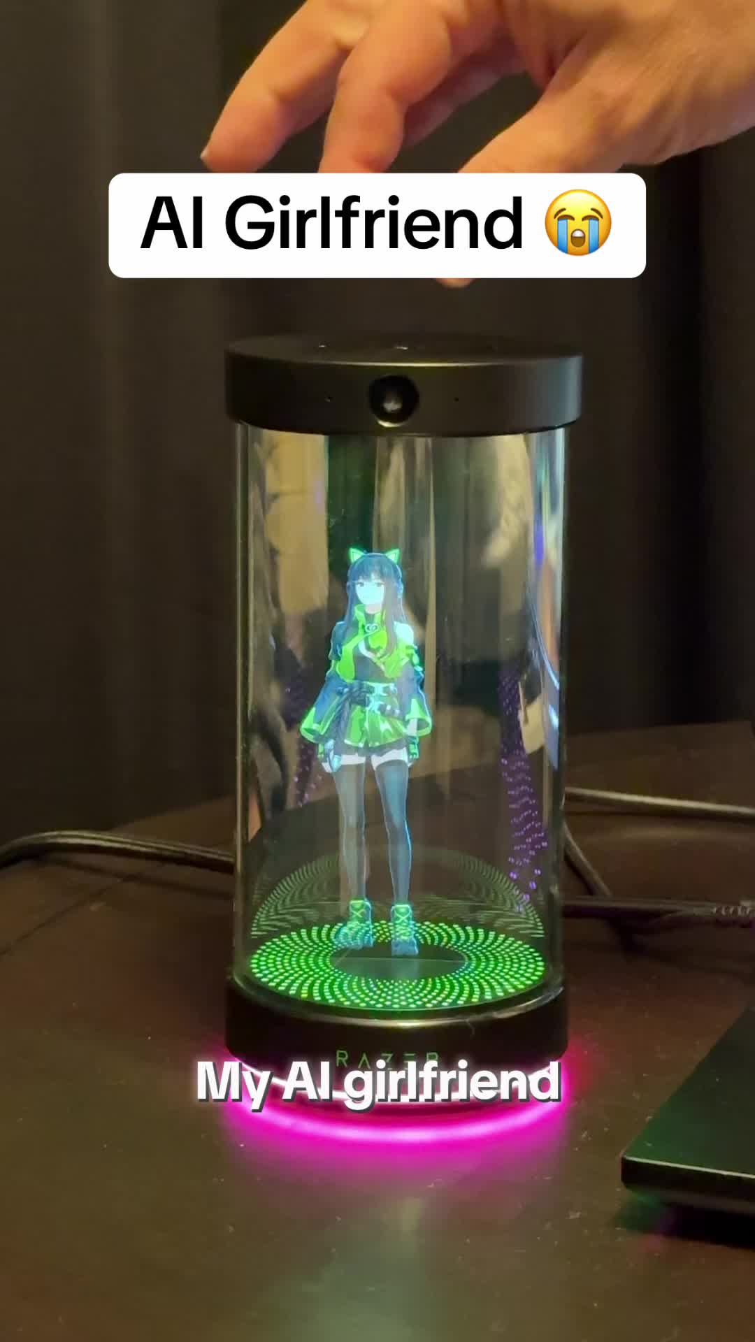 TikTok post by @tonytechbytes for Razer. Caption reads: @Razer Project Ava: my new desktop companion to....