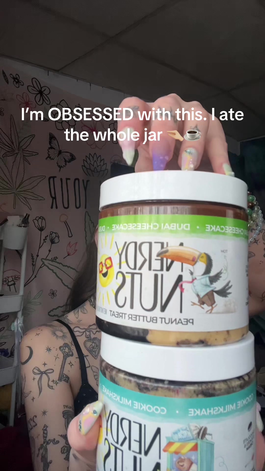 TikTok post by @jennystaysqueen for Nerdy Nuts. Caption reads: #fyp @Nerdy Nuts Shop.