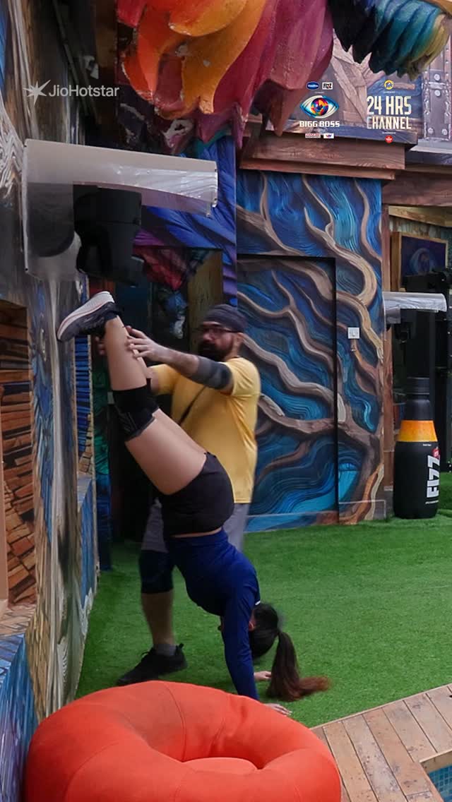 Instagram post by @ashnoorkaur for JioCinema. Caption reads: Bigg Boss ne kiya Ashnoor ko workout karte huye....