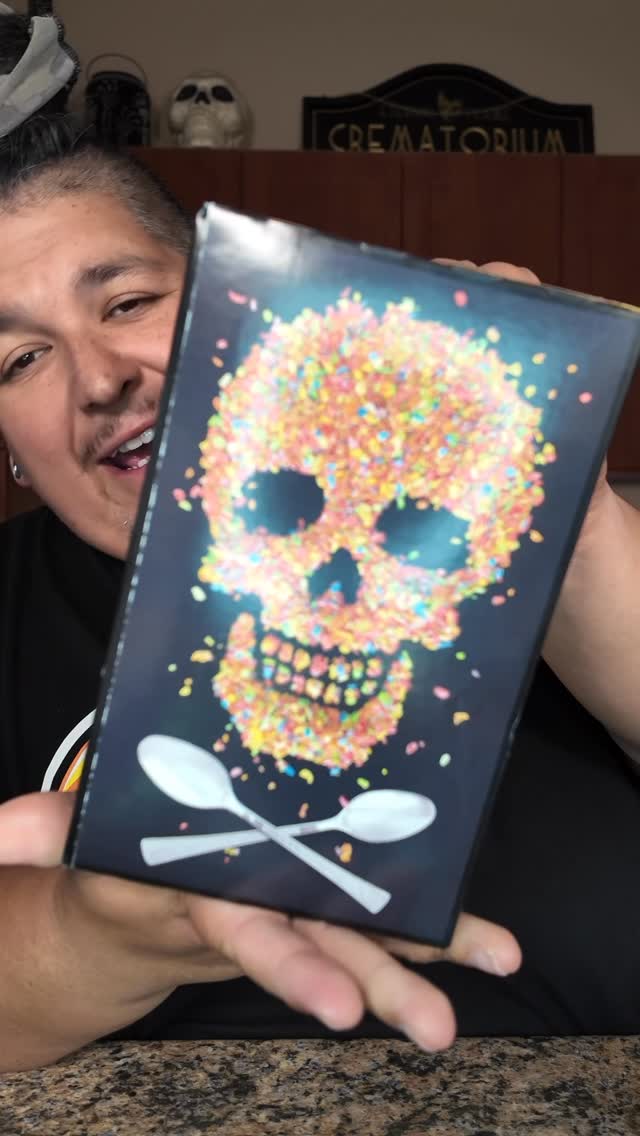 Instagram post by @bootlegfoodreview for Liquid Death. Caption reads: Is Fruity Pebbles sparkling water a dream come....