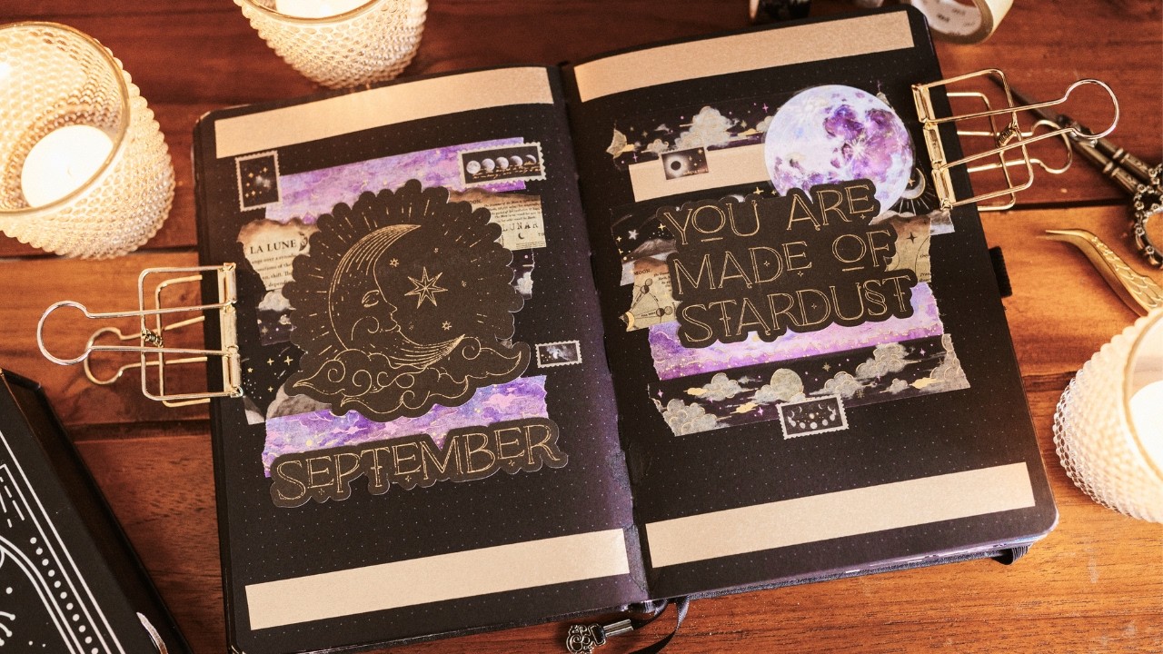 YouTube post by @ErinSmith for – Stationery Pal. Caption reads: September Bullet Journal Setup ✨ Mystical....