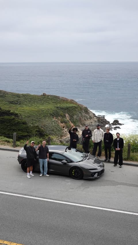 Instagram post by @jordantsanford for Lamborghini. Caption reads: Just a group of friends driving the Lamborghini....