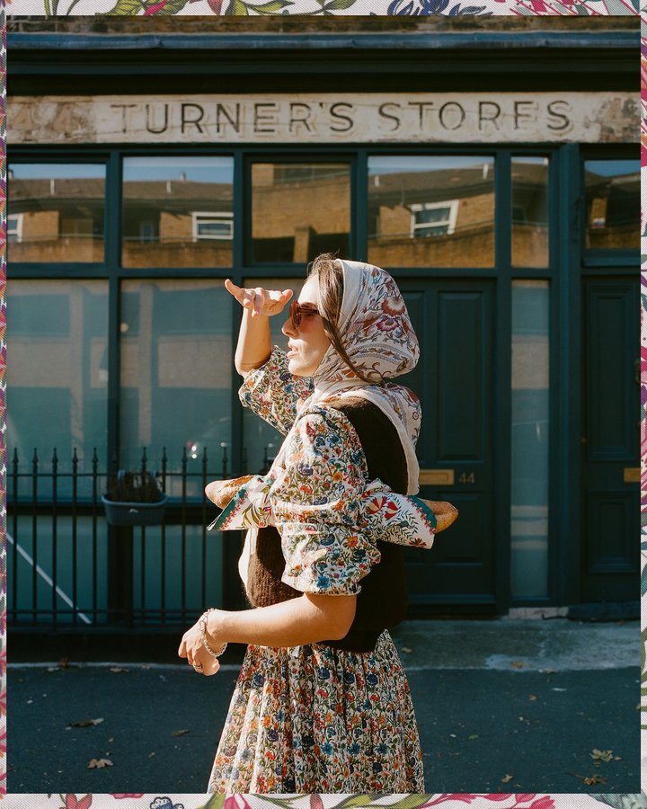 Instagram post by @catarinamira for Liberty London. Caption reads: 150 years of @libertylondon prints… and still....