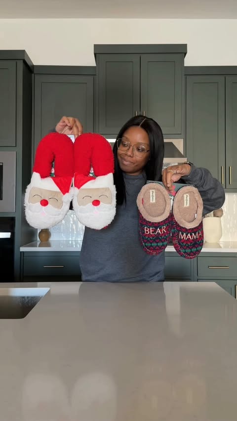 Instagram post by @bybriannaschuler for Dearfoams. Caption reads: [...] festive slippers every year 🎄

These....