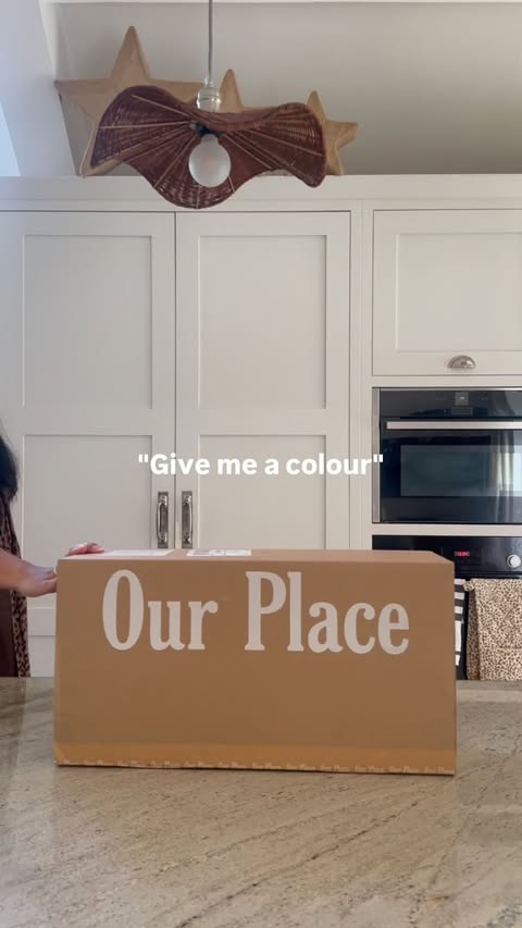 Instagram post by @claudzgaff for Our Place. Caption reads: [...] new upgraded kitchen. Been an @ourplace Stan....