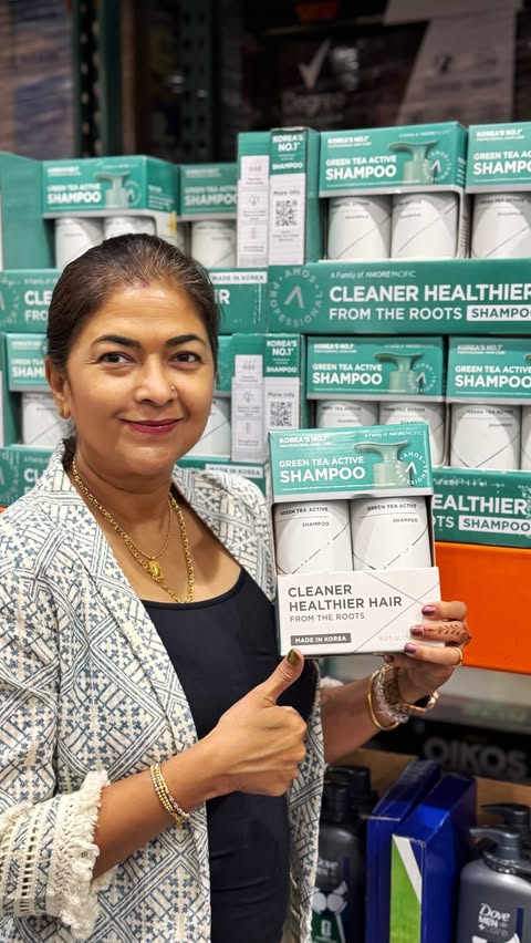Instagram post by @themrskapoor for AMOS Professional. Caption reads: [...] for groceries and walked out with AMOS....