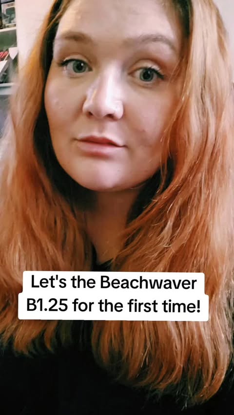 Instagram post by @rebeccaljfisher for Beachwaver Co.. Caption reads: Let's try the @thebeachwaveruk B1.25 for the first....