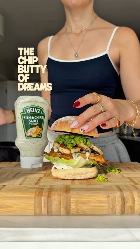 Instagram post by @emsbalance for Heinz. Caption reads: ad my chip butty of dreams !! with @heinz_uk fish....