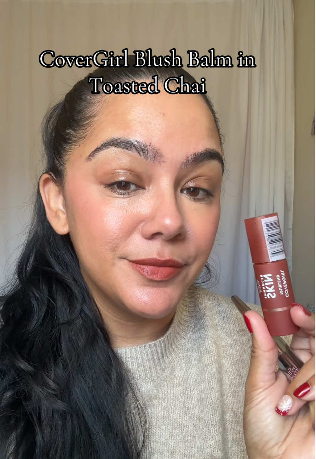TikTok post by @thenotarichgirl for COVERGIRL. Caption reads: CoverGirl Blush Balm in Toasted Chai [...].