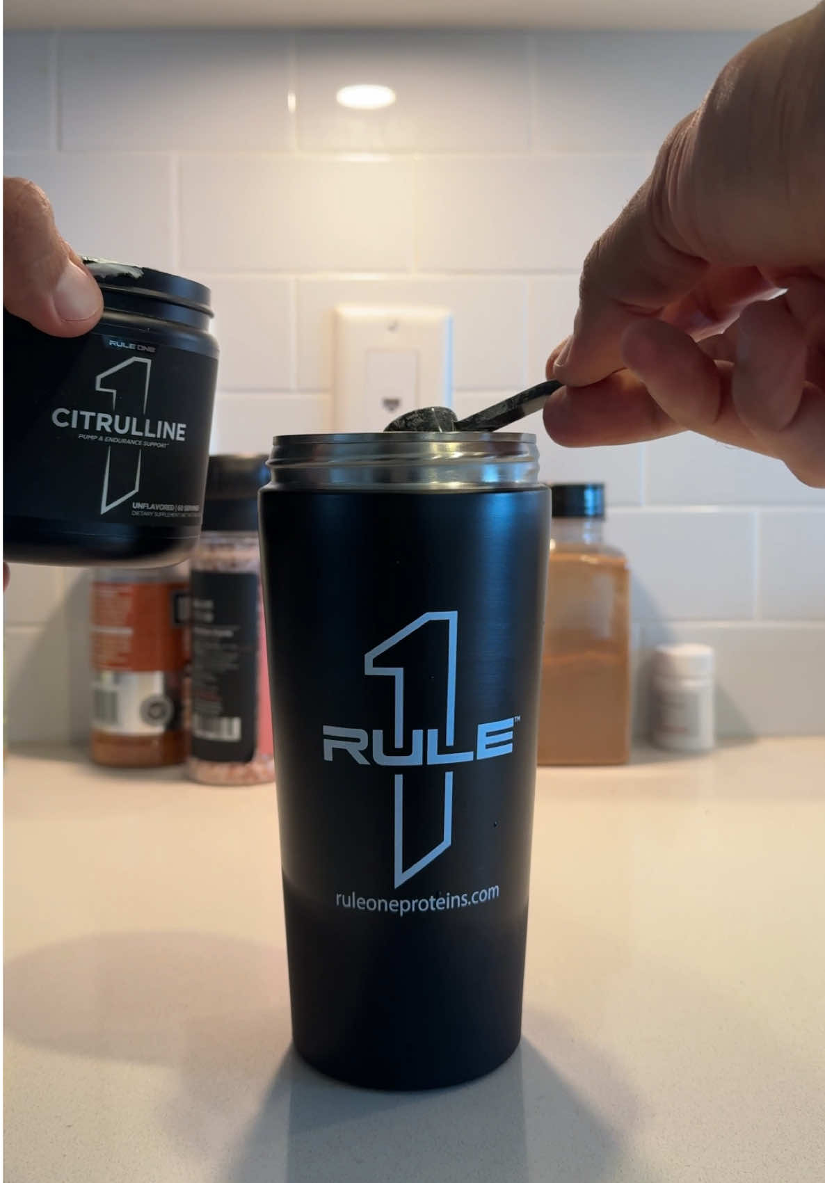TikTok post by @lucaslakutsin for Rule One Proteins. Caption reads: [...] the essentials for progress 🦍 @Rule One....