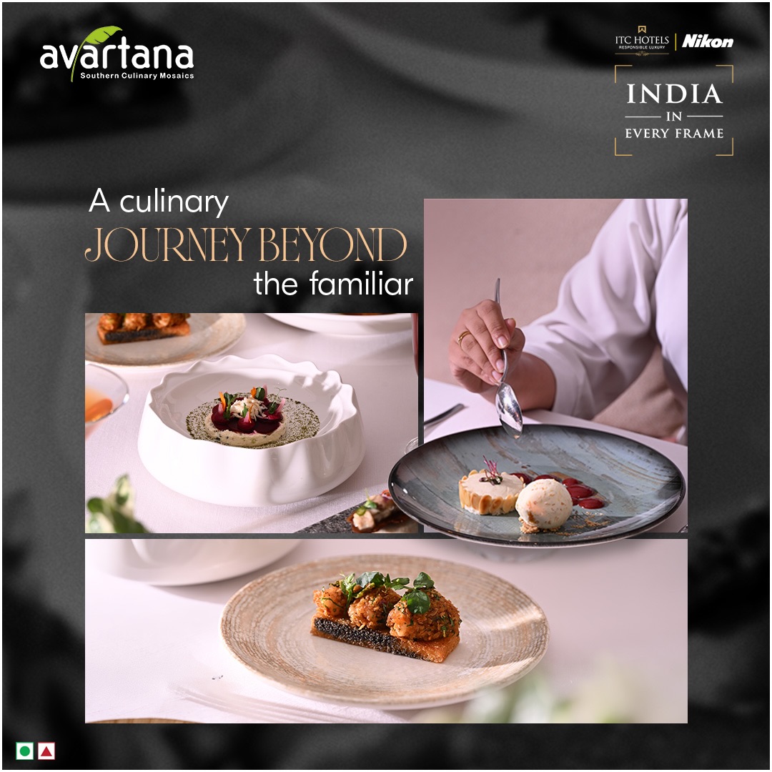 Instagram post by @global_platter for ITC Hotels. Caption reads: [...] Maheshwari’s lens, the cuisine at ITC Hotels....