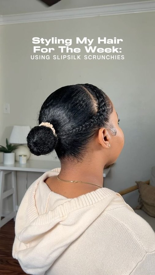Instagram post by @knzyrae for SLIP SILK PILLOWCASE. Caption reads: [...] Scrunchie Trio from @sephora....