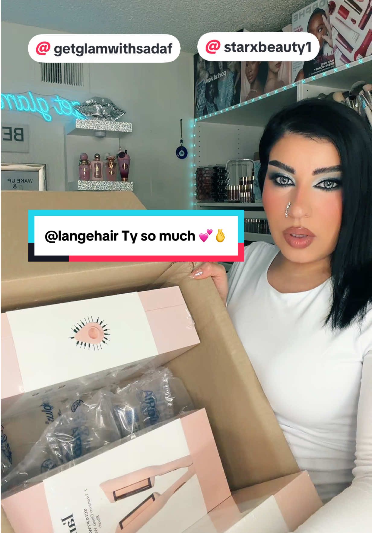 TikTok post by @get_glam_with_sadaf for L'ange Hair. Caption reads: @langehair Ty so much 💕🫰 absolutely love the....