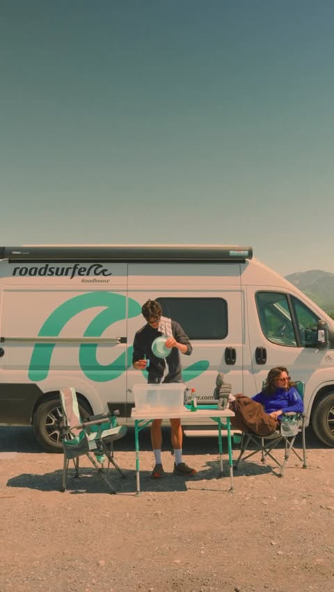 Instagram post by @cloeandmauro for roadsurfer. Caption reads: [...] driving through switzerland with @roadsurfer....
