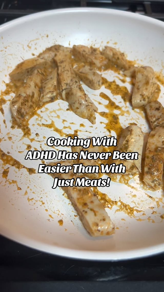 Instagram post by @ashleyspedale for Just Meats. Caption reads: My fav ADHD hack for cooking!! @justmeats.co It’s....