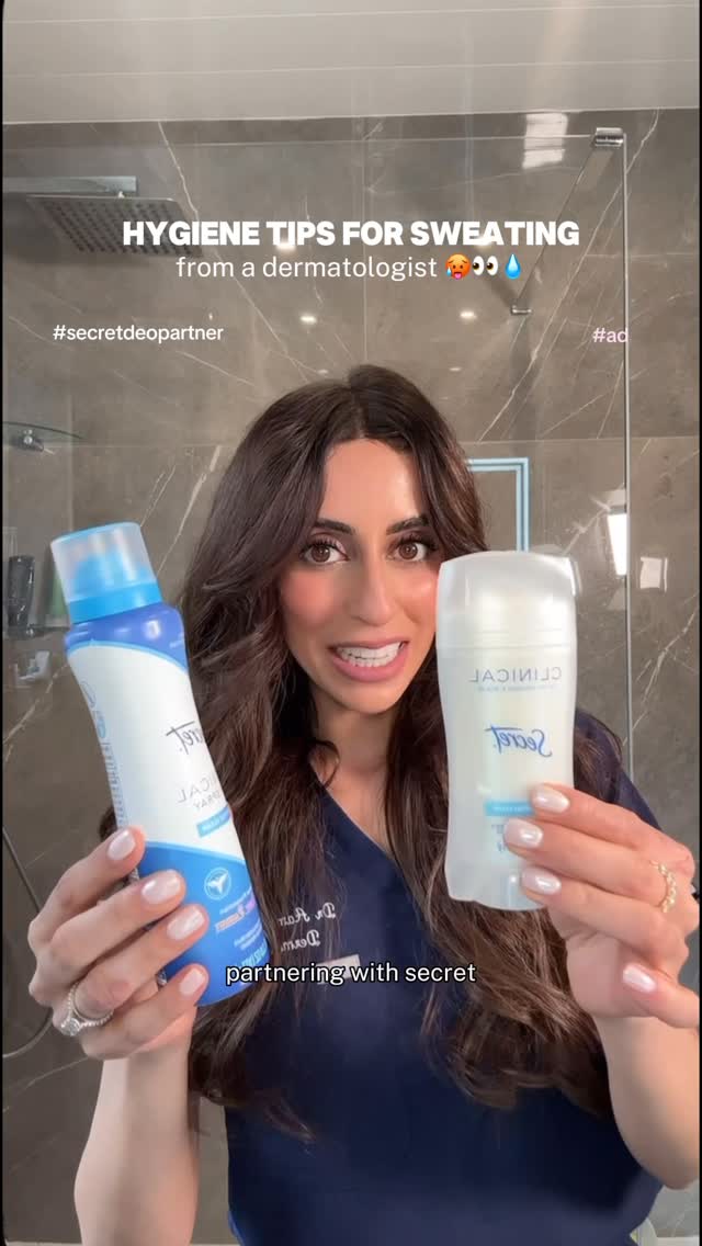 Instagram post by @dermatologist_adel for Secret Deodorant. Caption reads: ad #SecretDeoPartner How to up your hygiene game....