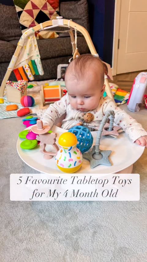 Instagram post by @create_make_and_play for Upseat. Caption reads: [...] Toys for My 4-Month-Old AD Using our....