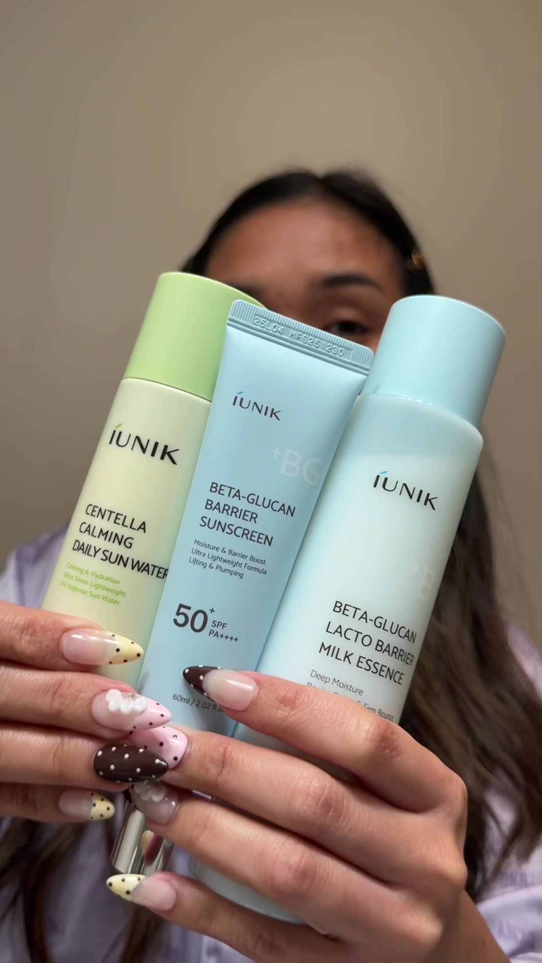 TikTok post by @rosebuddd_28 for IUNIK. Caption reads: Dry skin days 🤝 this iUNIK combo 💙 Beta-Glucan....