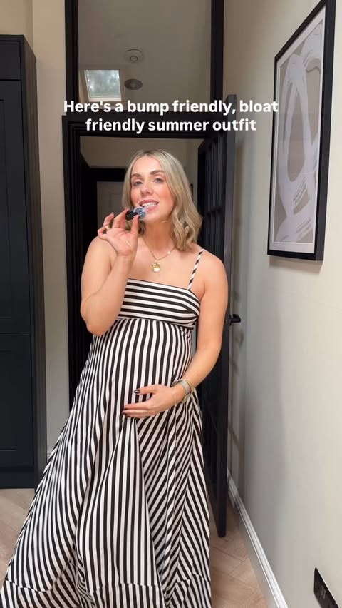 Instagram post by @lyds_wardrobe for Commense. Caption reads: A bump friendly (and bloat friendly) summer outfit....