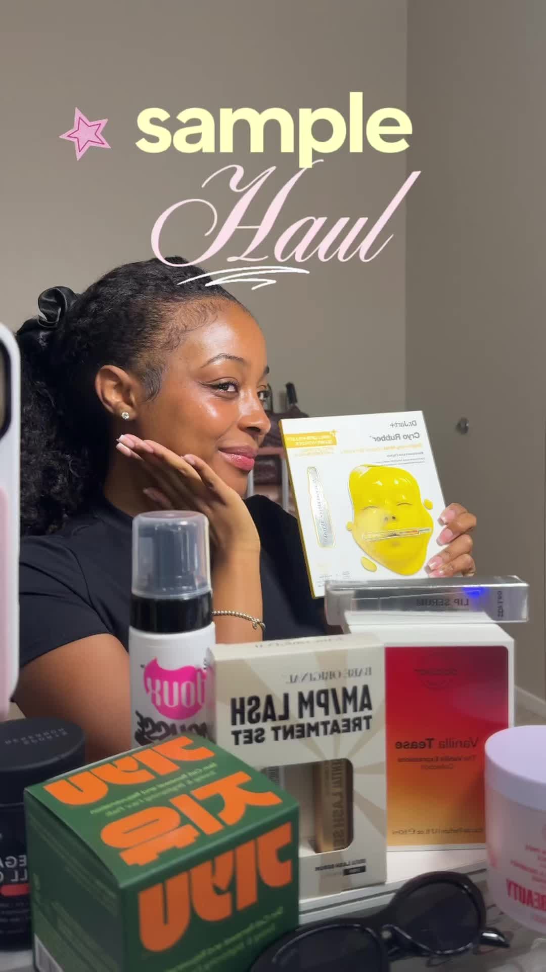 TikTok post by @dahlia.bri for Her Fantasy Box. Caption reads: [...] goodies 🥰💕 @JIYU @Dossier Perfume @Her....