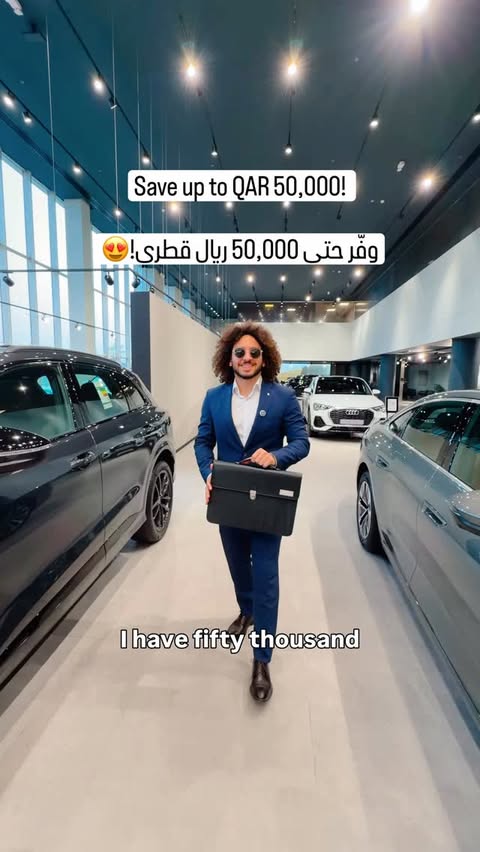 Instagram post by @triplefqatar for Audi. Caption reads: Save up to QR50,000 with Audi 😍🚙 Share it with a....