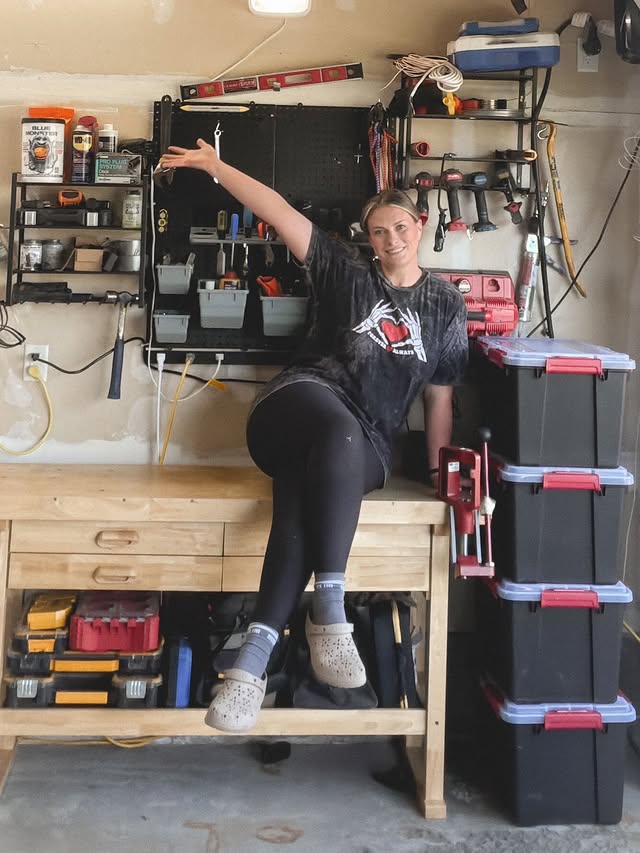 Instagram post by @jessicabmathie for Sterilite. Caption reads: [...] his workbench… so I fixed it with....
