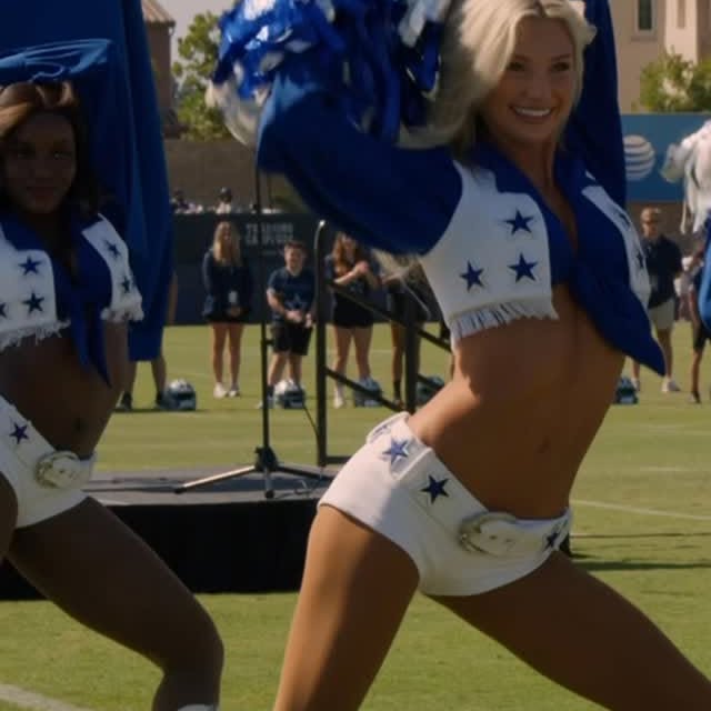Instagram post by @dccheerleaders for American Airlines. Caption reads: California, here we come 💘🌴🫧⭐️🏈 Join us at....