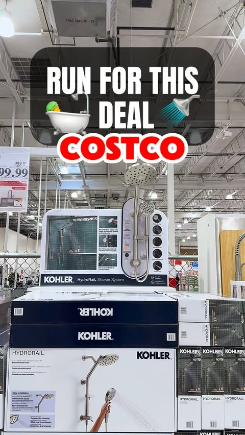Instagram post by @costcochika for KOHLER. Caption reads: Costco just dropped the Kohler shower combo kit to....
