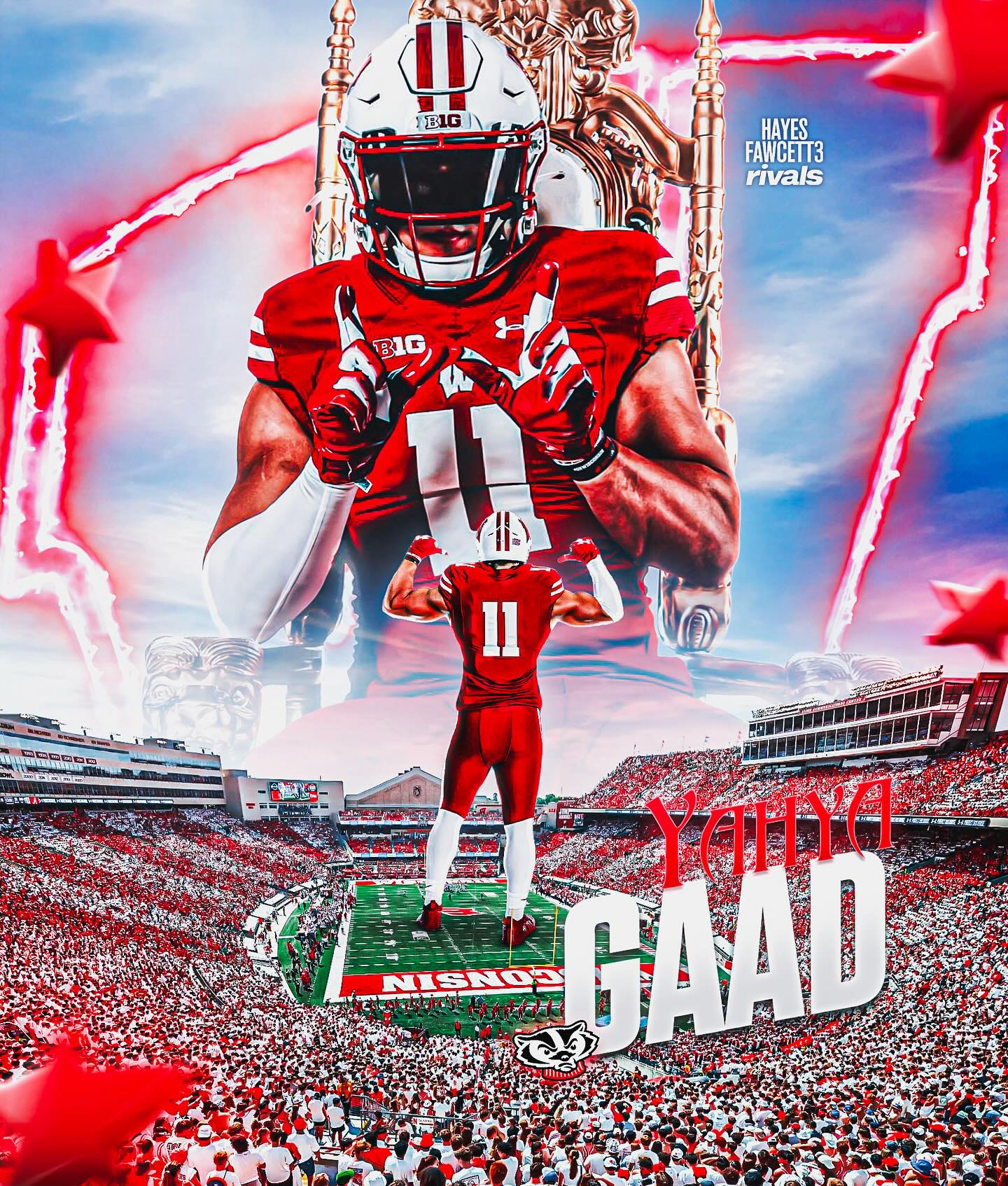 Instagram post by @elitecollegefootball for Barstool Sports. Caption reads: BREAKING: Class of 2026 EDGE Yahya Gaad has....