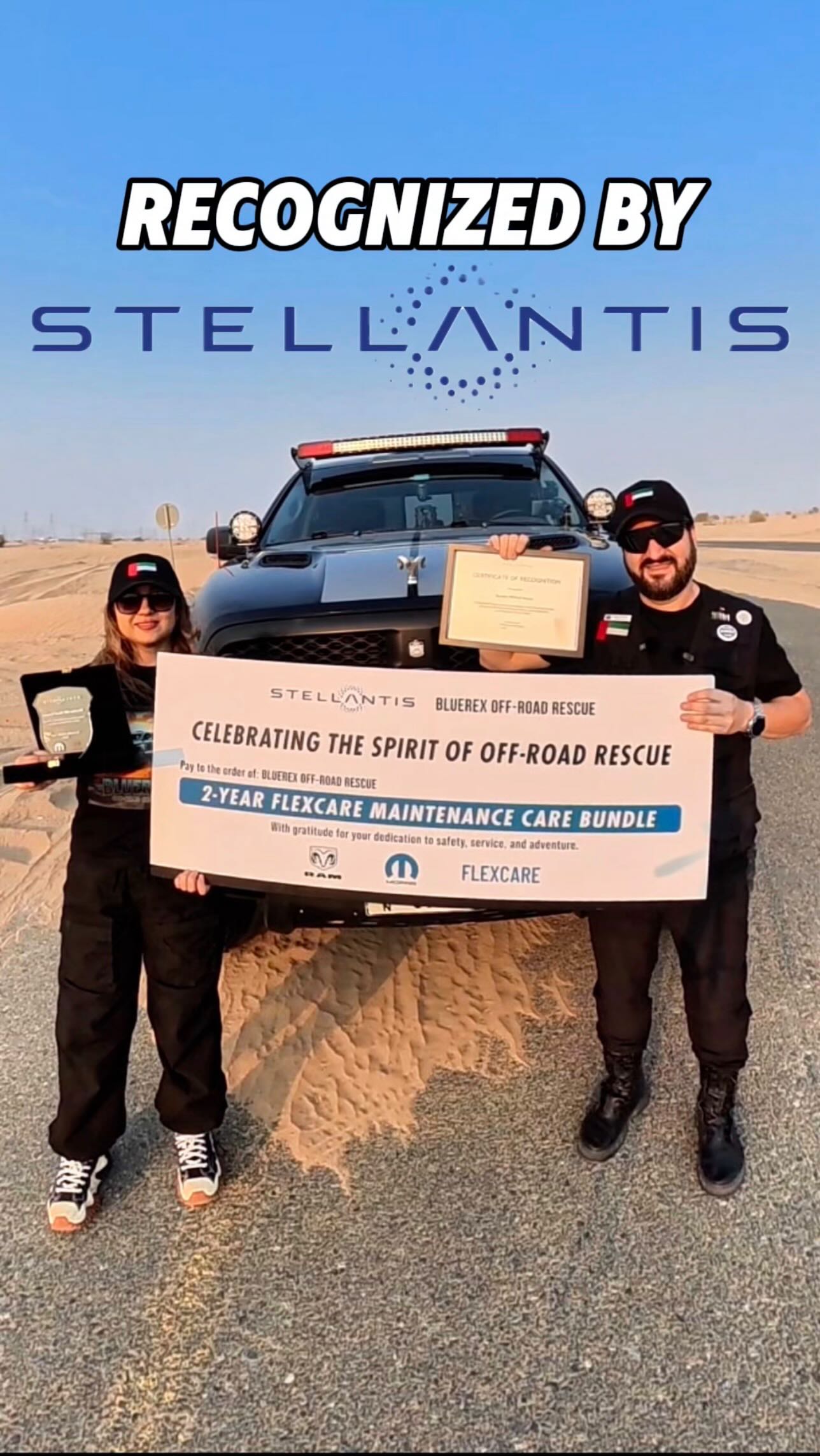 Instagram post by @bluerex_offroadrescue for Mopar. Caption reads: [...] moment today with Stellantis, RAM, and....