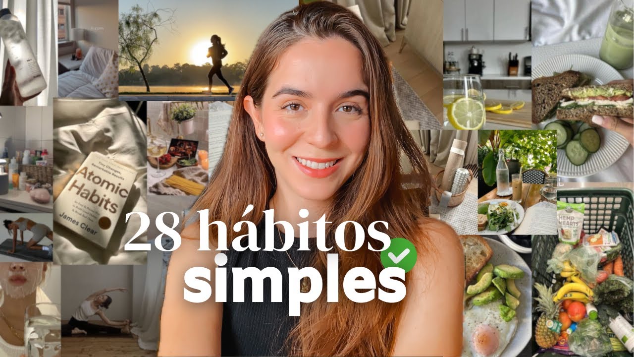 YouTube post by @DesfrutandoaVida for Hotmart. Caption reads: 28 Habits That (Quietly) Changed My Life Forever.