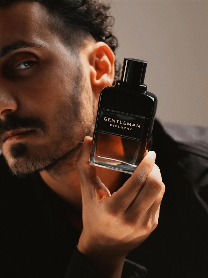 Instagram post by @falghazzawi for Givenchy Beauty. Caption reads: A fragrance for a refined Gentleman, Gentleman....