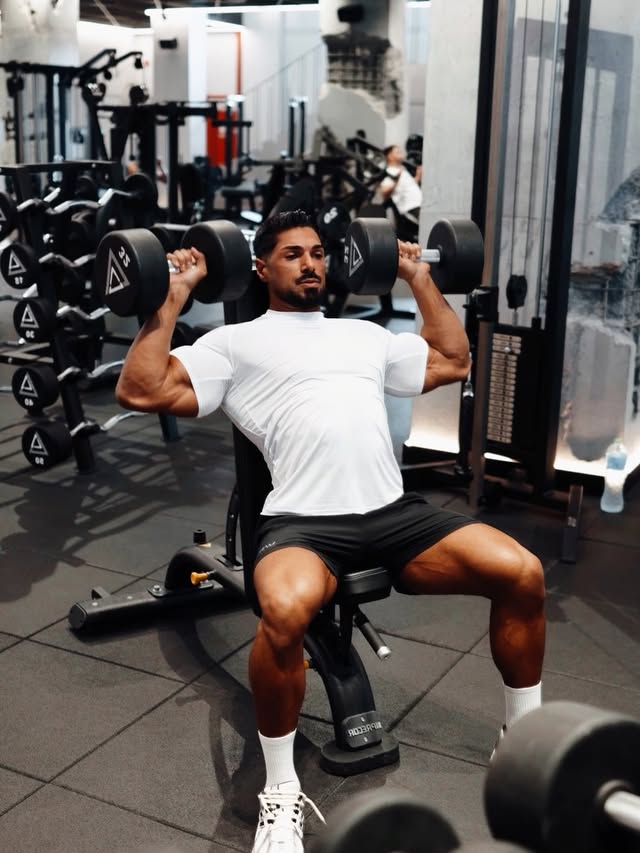 Instagram post by @andreideiu_ for boohooMAN. Caption reads: Shoulders & abs.
3 working sets, 10-12 reps.....