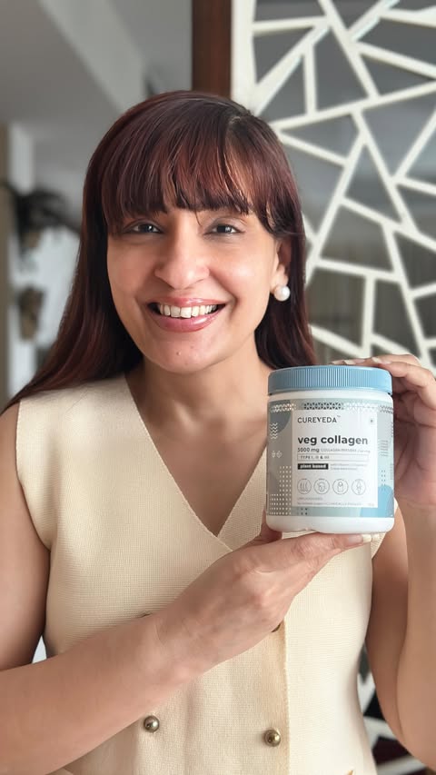 Instagram post by @dr.tarandeepofficial for Cureveda Remedies. Caption reads: Introducing India’s 1st Veg Collagen Peptides. Not....
